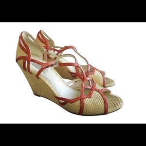 Prada Natural with Orange Trim Paglia Luxor Wedges